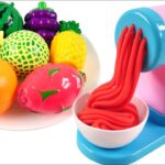 Satisfying Video l How To Make Rainbow Noddles into Playdoh Balls & Mesh Fruits Cutting ASMR #1