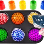 Satisfying Video l How to make Rainbow Glitter Balls into Paint & Skittles w Shark Cutting ASMR #19