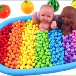 Satisfying Video l How To Make Rainbow Play Bath Tub into Mixing and Ball Fruits Cutting ASMR #04