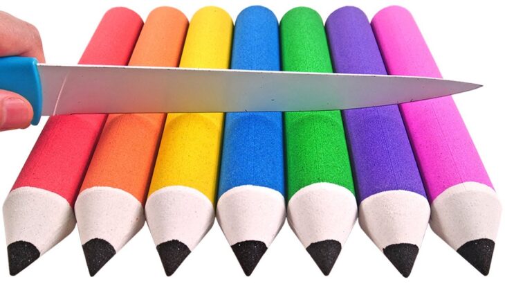 Satisfying Video l How to make Glossy Colorful Pencil From Rainbow Kinetic Sand Cutting ASMR #12