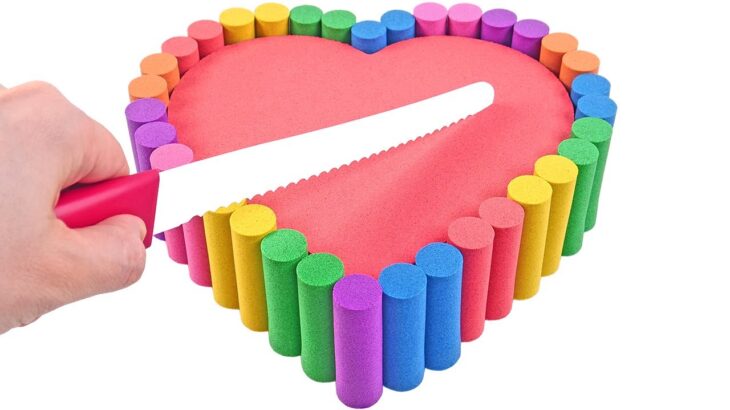 Satisfying Video l How to making Rainbow Fence Heart with Kinetic Sand & Cheese Cakes Cutting ASMR