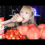 【ASMR】桃とさくらんぼの咀嚼音🍑🍒かぶりつき【mukbang】