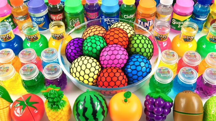 Satisfying Video l How to make Rainbow Slime SHOPPING with Mixing BALLS and BASKET Cutting ASMR #024