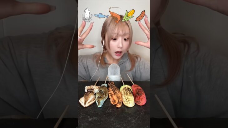 流行りのBBQマシュマロ🦑🐟🦐🌽🐷#ASMR#mukbang #marshmallow