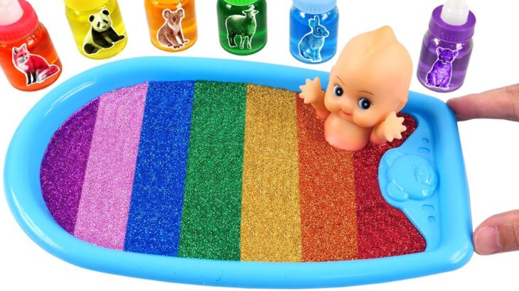 Satisfying Video l How to Make Rainbow Slime-Bedding FROM Mixing Squishy WITH Glitter Ice Cubes ASMR