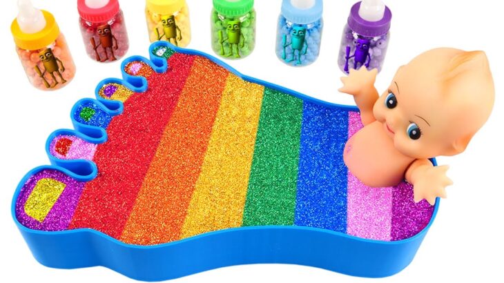 Satisfying Video l How to Making Rainbow Slime from Mixed All Candy with Glitter & Kinetic Sand Foot