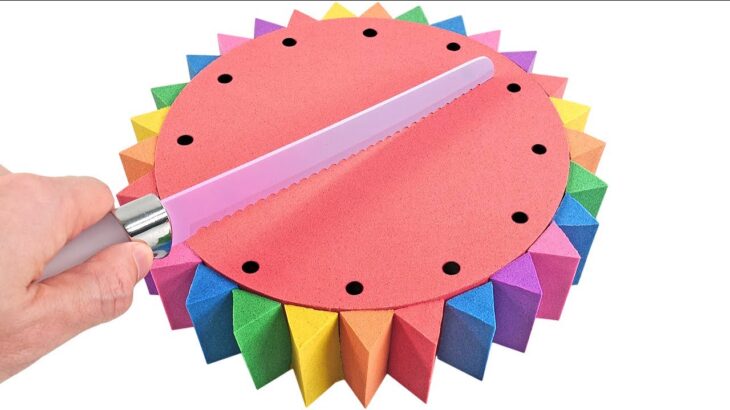 Oddly Satisfying Video l How to make Rainbow Goblin Cake in Kinetic Sand & Paint Pillar Cutting ASMR