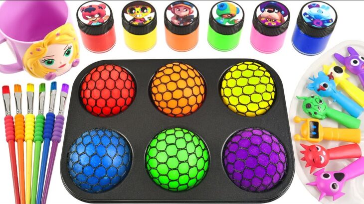 Satisfying Video l How to make Rainbow Candy Fluff and Glossy Net Ball into Clay Bakery Cutting ASMR