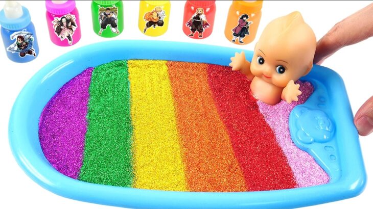 Satisfying Video l How to Make Rainbow Waterfall with Rubing Slime &  Glitter Ghost Tub Cutting ASMR