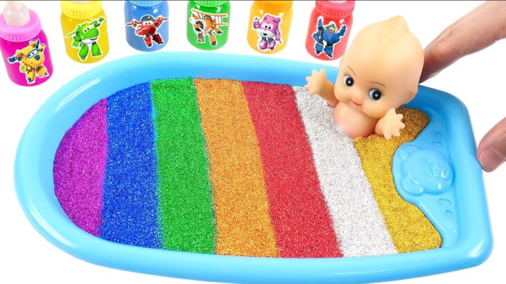 Super Satisfying Video | Watch Me Turn Rainbow Bathtub Shapes  into Sparkly Slime Mix (Cutting ASMR)