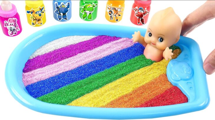 Satisfying Video l How to Make Rainbow Cockhorse Tubs with Mixed Slime Of Glitter Beads Cutting ASMR