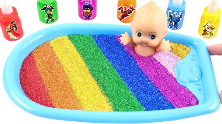 Satisfying Video l How to make Rainbow Slime-Pool into All My Multiplex Color Sand For  Cutting ASMR