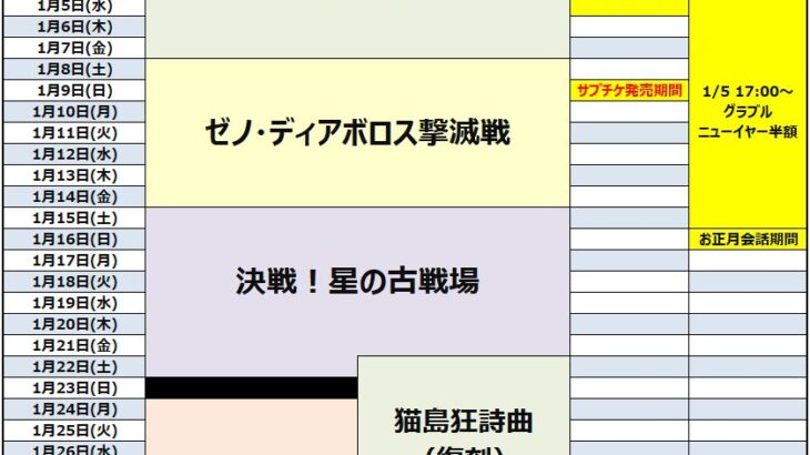 2022年1月のグラブルイベントスケジュールまとめ、5日からCP切り替わり！半額は15日まで続く！/15日より闇有利古戦場/24日よりバブ・イールの塔が開催！