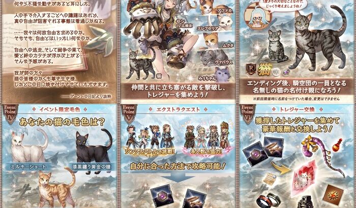 【グラブル】『猫島狂詩曲』復刻予告が公開中！イベント限定で猫の毛色がトレジャー交換で選択可能に！