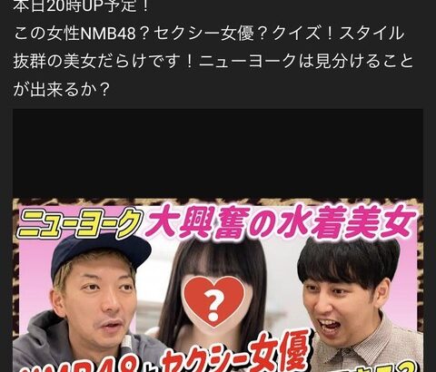 【YouTube】ニューヨーク、NMB48とAV女優を見分ける企画で炎上、動画を非公開に