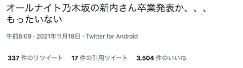 【乃木坂46】まさかのタレントが新内眞衣卒業発表に反応www『もったいない・・・』