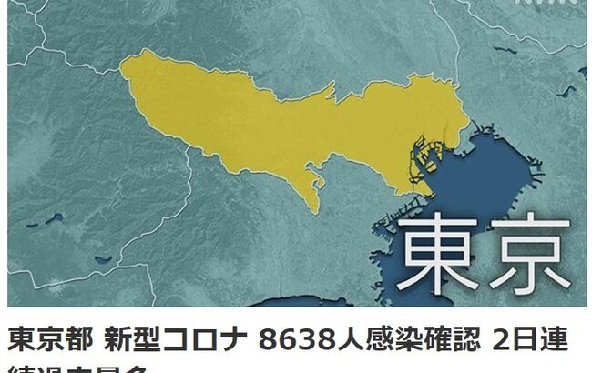 【悲報】東京の新規感染8638人・・・【新型コロナウイルス】