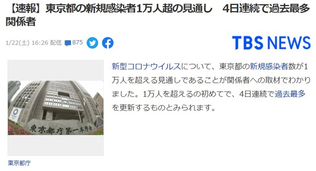 【悲報】東京都、ついに1万超え！！【新型コロナウイルス】