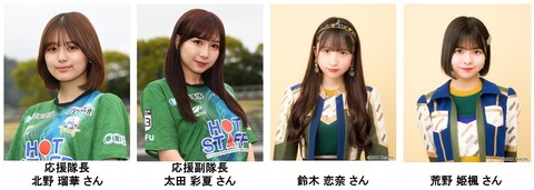 ＦＣ岐阜応援隊の『SKE48』から隊長の北野瑠華さん、副隊長の太田彩夏さん、鈴木恋奈さん、荒野姫楓さんが来場！