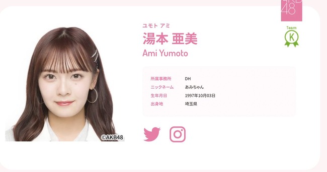 【AKB48】湯本亜美の公式ニックネームがゆあみから「あみちゃん」に変更された模様