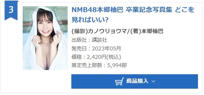 悲報NMB48本郷柚巴 卒業記念写真集どこを見ればいい初週売上5994部