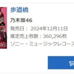 乃木坂の初日売上、坂道最下位になる・・・【乃木坂46 37thシングル「歩道橋」初日売上360,296枚！前作より1万５千枚減】