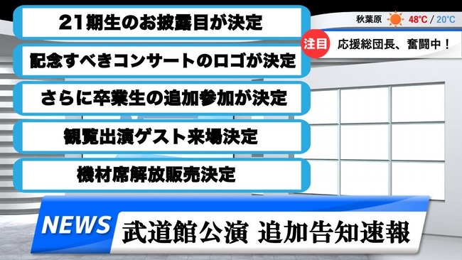 【朗報】AKB48 21期生、日本武道館でお披露目が決定ｷﾀ━━━━(ﾟ∀ﾟ)━━━━!!