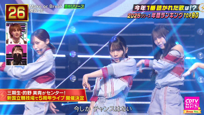 【櫻坂46】岡本姫奈、ワイプでラブコールw 3曲が『CDTV年間ランキング2025』にランクイン！