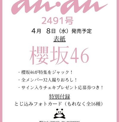 【櫻坂46】anan特集、見逃せない内容が目次に…