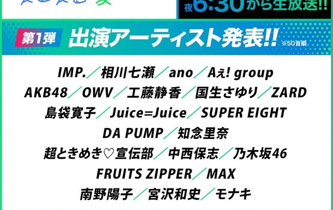 【朗報】AKB48、6月28日（日）テレ東音楽祭出演キタ━━(((ﾟ∀ﾟ)))━━━━━!!【テレ東音楽祭2026夏】