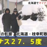 強い寒波の影響、北海道・枝幸町歌登でマイナス２７．５度