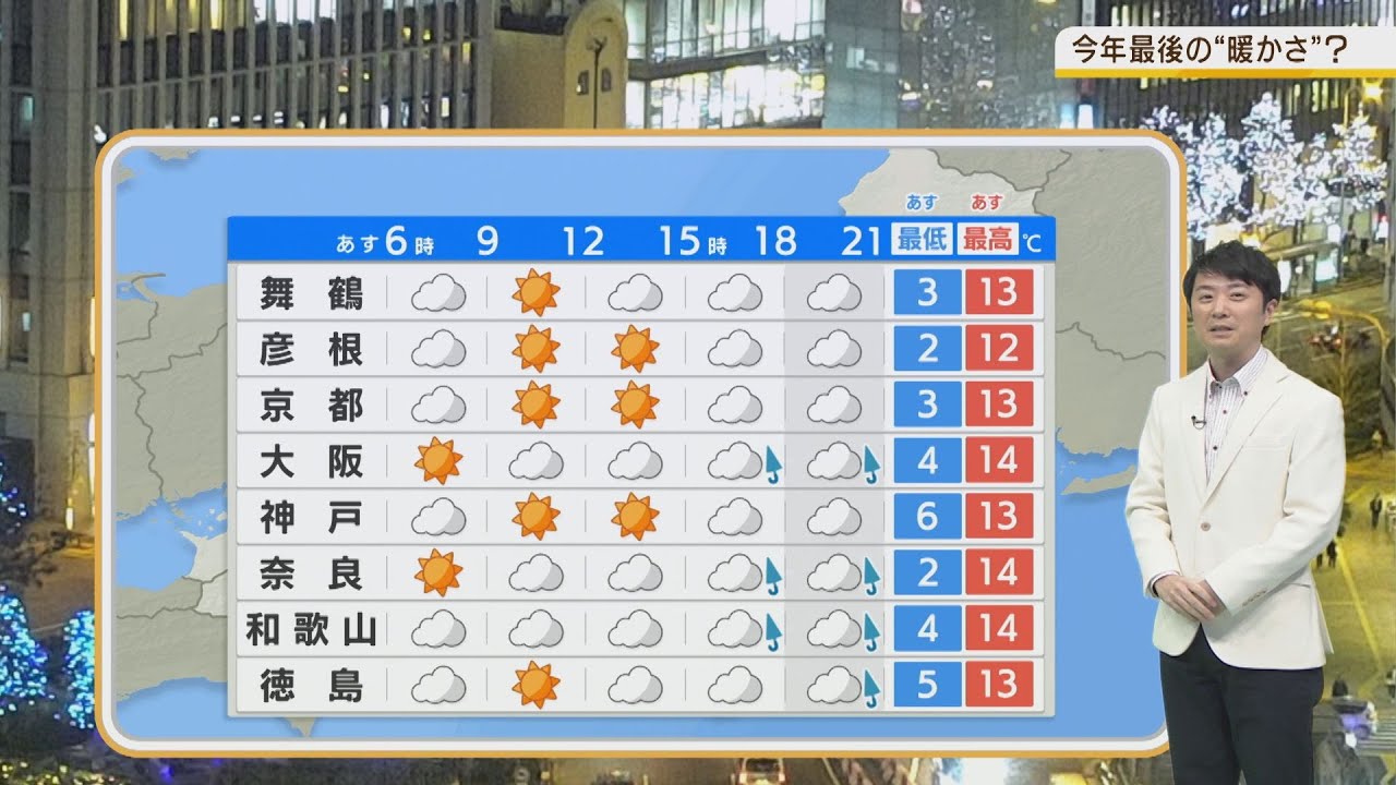 【12月24日(金)】イブのお出かけは雨具を忘れずに！金曜は雨の所あり土曜夜から大雪か【近畿地方】