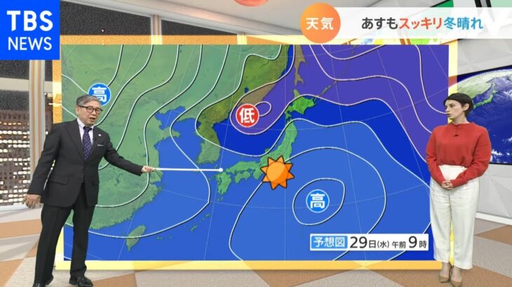 【１２月２９日関東の天気予報】あすもスッキリ冬晴れ