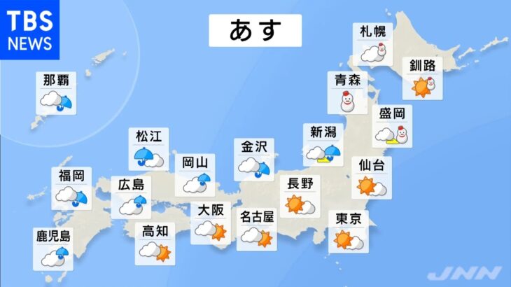 【１２月２８日 夕方 気象情報】明日の天気