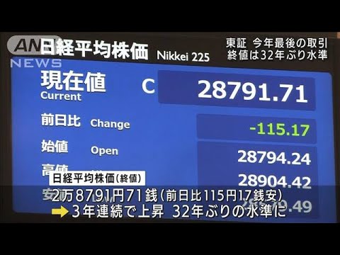 日経平均　年末の終値2万8791円　32年ぶりの高水準(2021年12月30日)