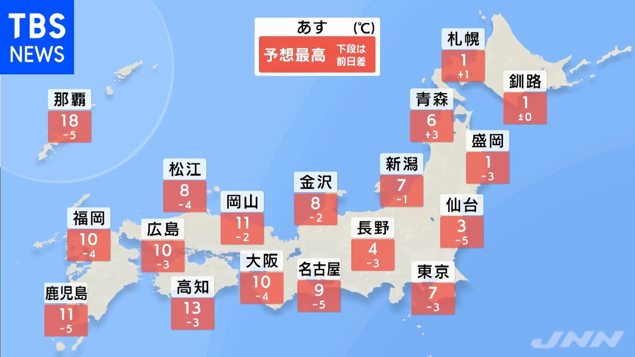 【1月10日 夕方 気象情報】明日の天気