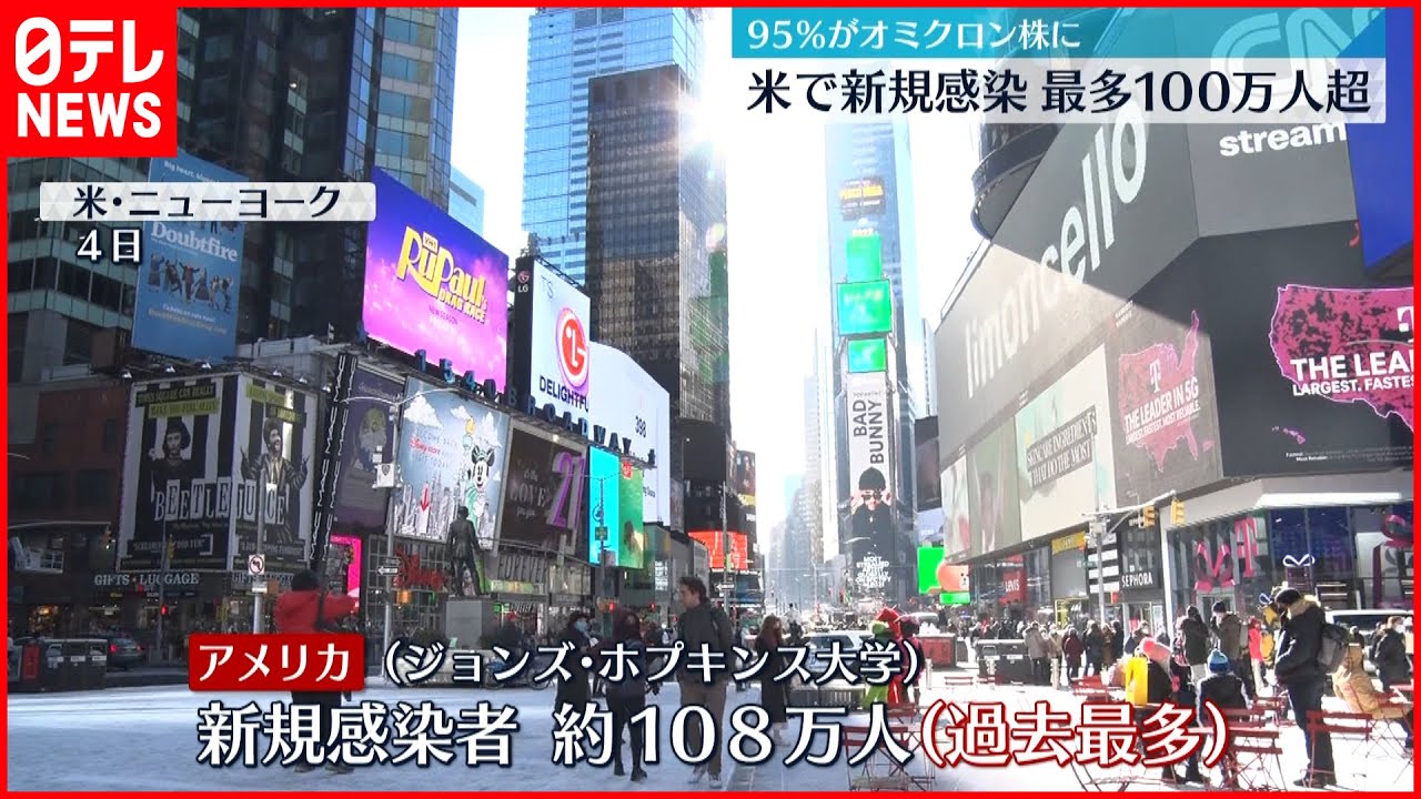 【過去最多】1日あたりの新規感染者100万人超　アメリカ