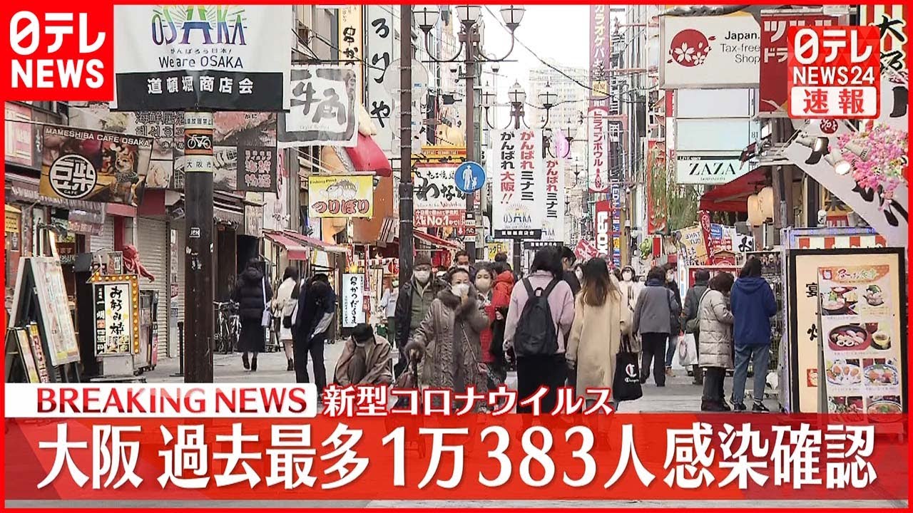 【速報】大阪府で新たに1万383人感染　過去最多
