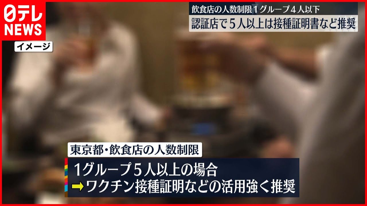 【飲食店の人数制限】1グループ“8人以下”から“4人以下”へ　東京都