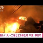 激しい炎・・・工場など2棟全焼　千葉・野田市(2022年1月1日)