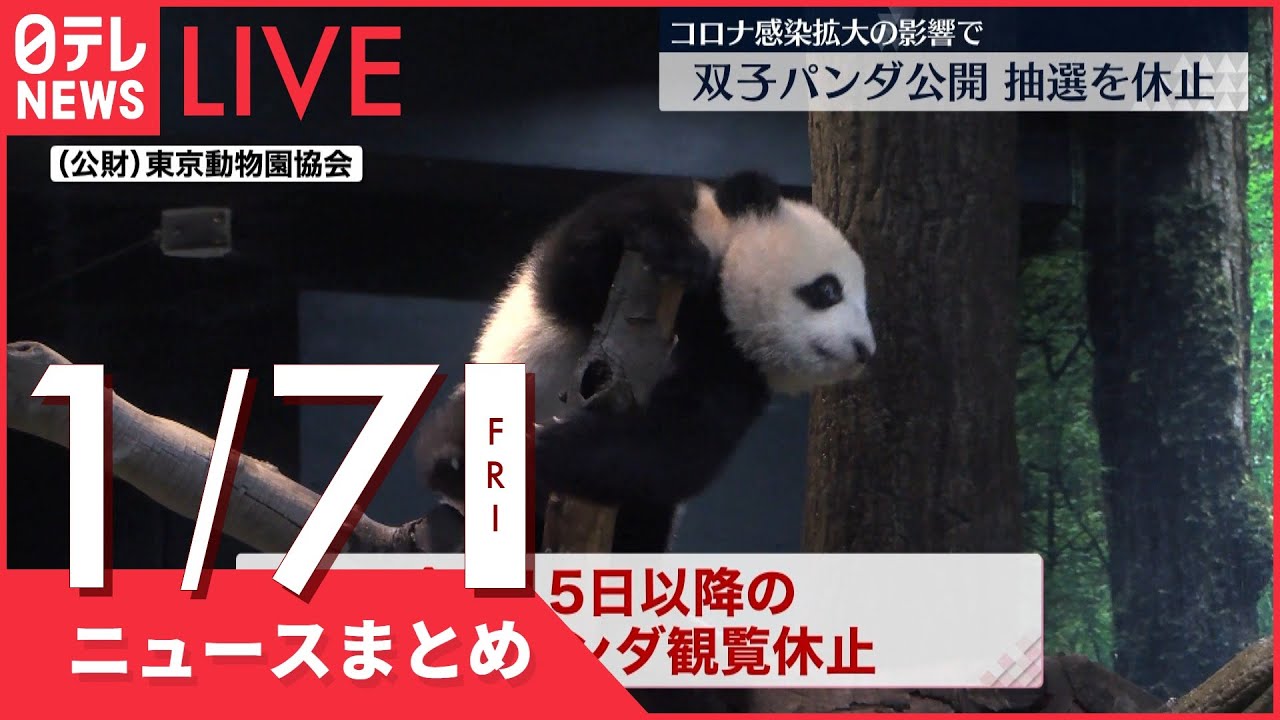 【夜ニュースまとめ】双子パンダ公開抽選を休止　感染拡大の影響で　など 1月7日の最新ニュース