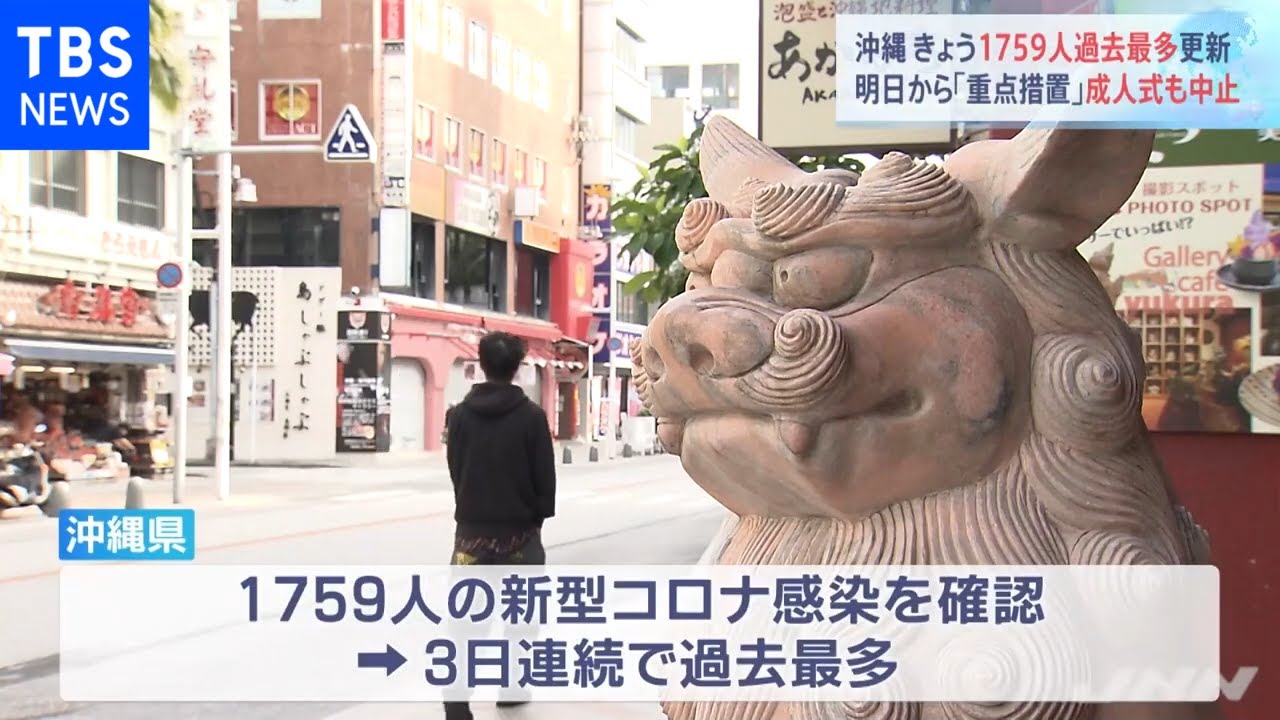 沖縄きょう１７５９人過去最多更新、明日から「重点措置」成人式も中止