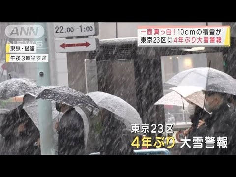 一面真っ白！ツルリに注意！　東京23区に4年ぶり大雪警報(2022年1月6日)