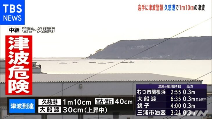 岩手に津波警報 久慈港で１ｍ１０ｃｍの津波