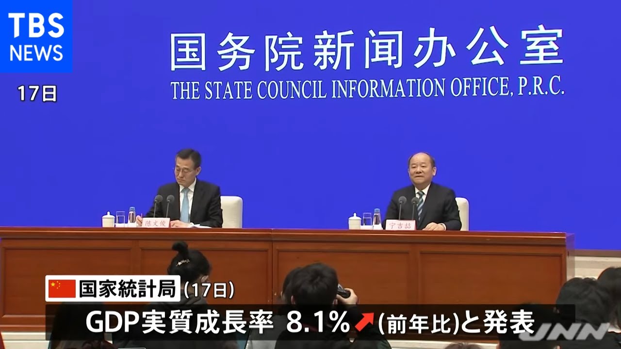 中国２０２１年のＧＤＰ成長率プラス８．１％ 前年比５．９ポイント増