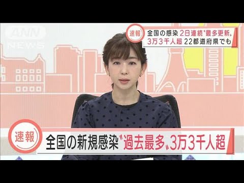 【速報】全国の新規感染者は3万3000人超　2日連続で過去最多を更新(2022年1月19日)