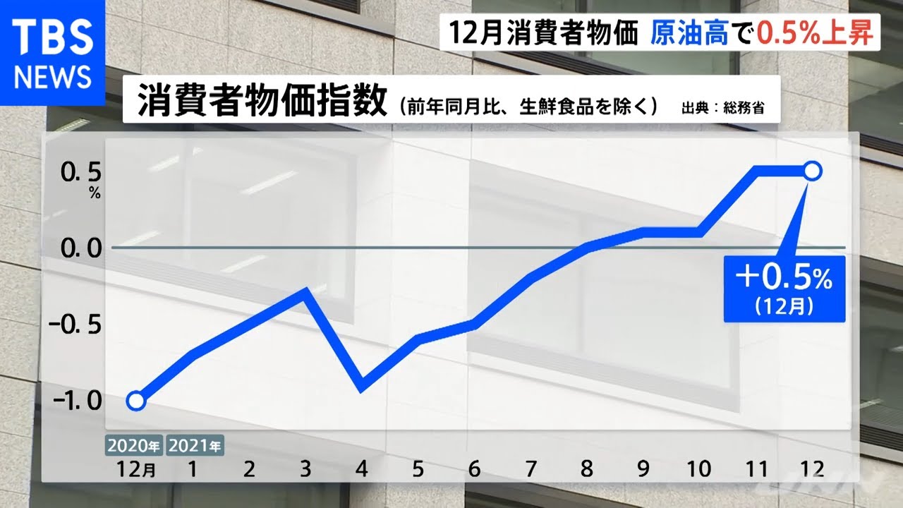 ４か月連続増 １２月消費者物価 原油高で０．５％上昇