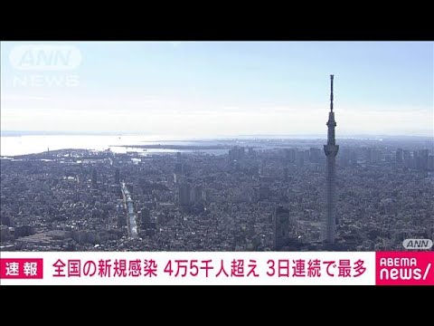 全国感染者4.5万人超え　26都道府県で過去最多(2022年1月20日)