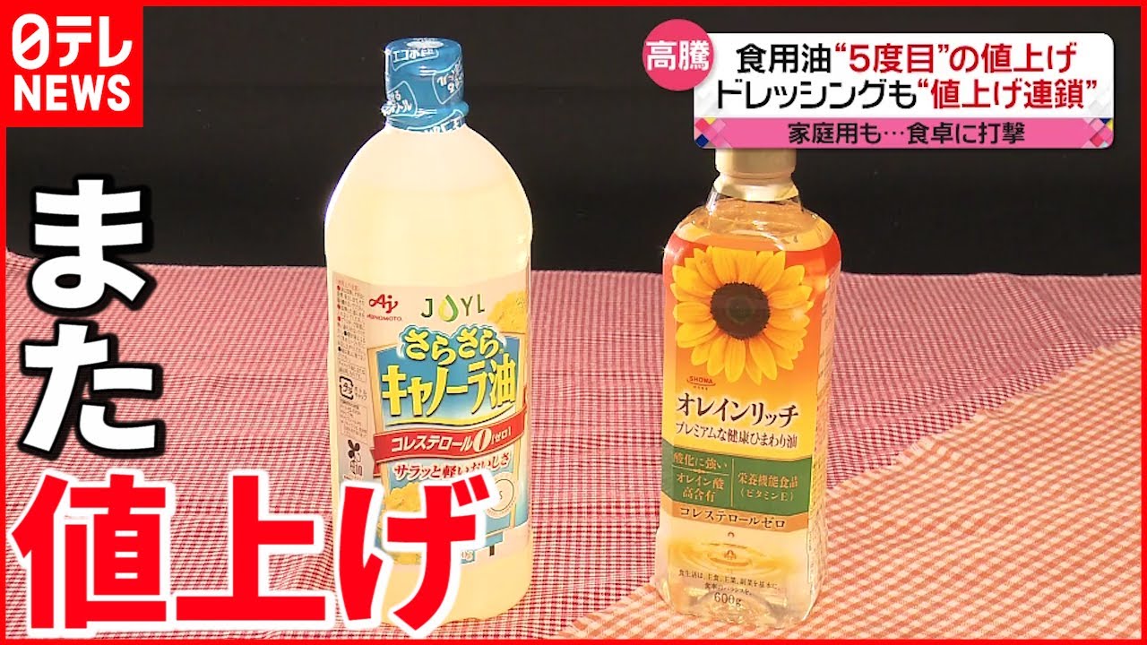 【価格高騰】食用油値上げ ドレッシングや天かすも…
