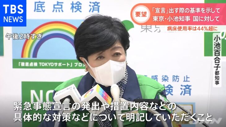 東京・小池知事 国に対して要望「宣言」出す際の基準を示して